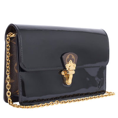 Patent Calfskin Leather Monogram Cherrywood Chain Wallet Black