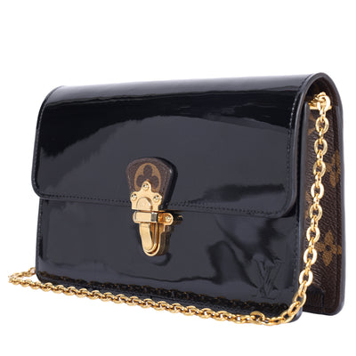 Patent Calfskin Leather Monogram Cherrywood Chain Wallet Black