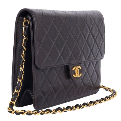 Matelasse Chain Shoulder Bag Lambskin Leather Medium Black