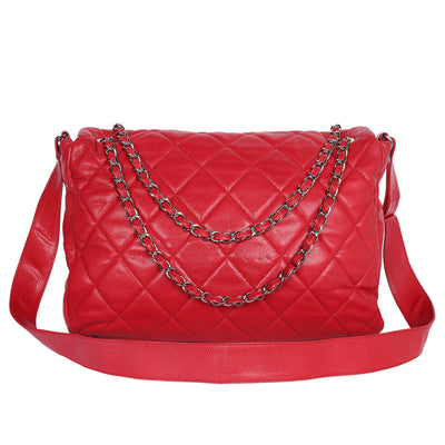 Quilted Caviar Leather XL Classic Flap Messenger Bag Red