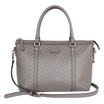 Microguccissima Grey Leather Top Handle Bag with Gold Hardware