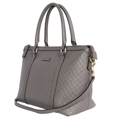 Microguccissima Grey Leather Top Handle Bag with Gold Hardware