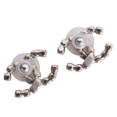 CC Logo Silver Crystal Pierced Earrings