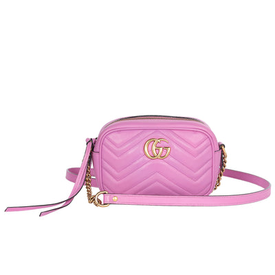 Calfskin Matelasse Small Marmont Chain Shoulder Bag Pink
