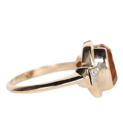 10k Citrine Large solitaire with Diamonds Ring