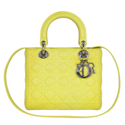 Lady Dior Yellow Lime Leather Shoulder Bag