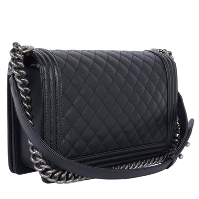 Caviar Quilted Large Boy Flap Bag Black