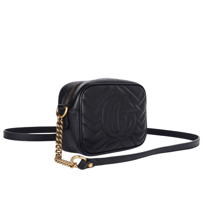 Calfskin Matelasse Mini GG Marmont Chain Shoulder Bag Black