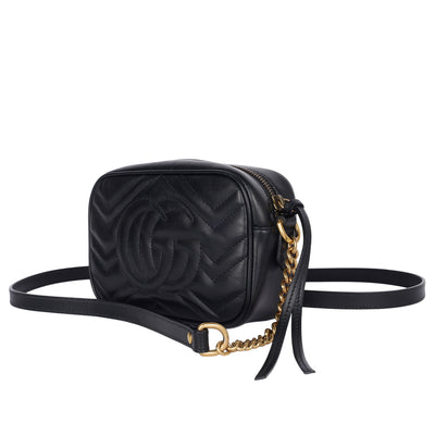 Calfskin Matelasse Mini GG Marmont Chain Shoulder Bag Black