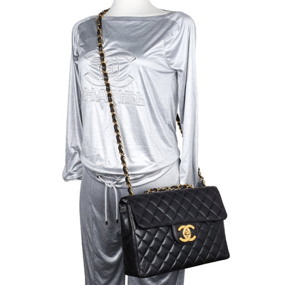 Quilted Jumbo Classic Flap Bag Black
