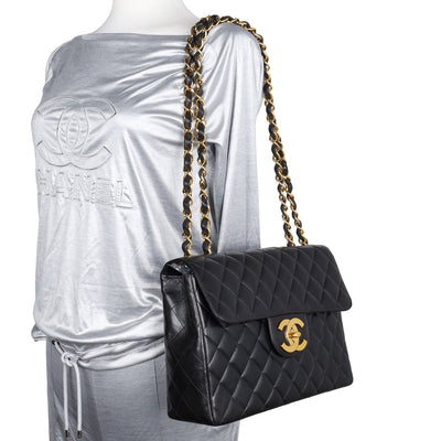 Quilted Jumbo Classic Flap Bag Black
