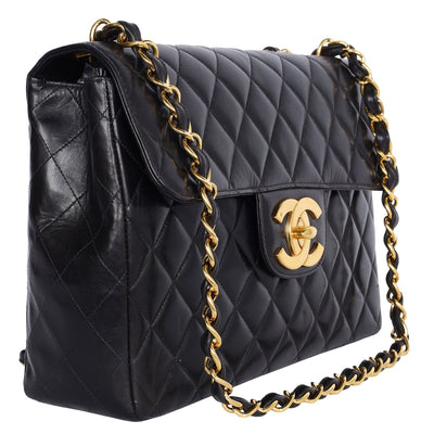 Quilted Jumbo Classic Flap Bag Black