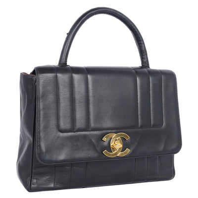 1994-1996 Jumbo Black Lambskin Flap Bag with Gold Hardware