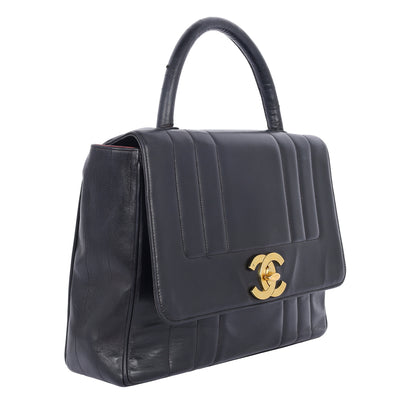 1994-1996 Jumbo Black Lambskin Flap Bag with Gold Hardware