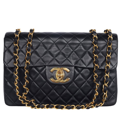 1991-1994 Jumbo Classic Flap Bag Black Lambskin Gold Hardware