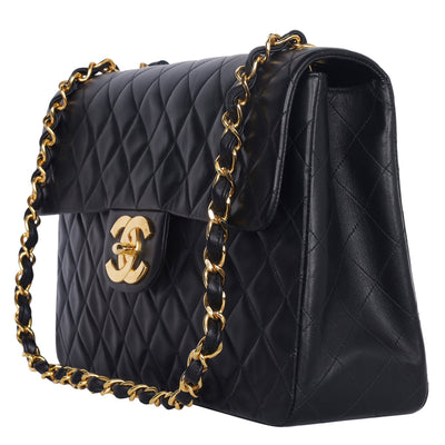 1991-1994 Jumbo Classic Flap Bag Black Lambskin Gold Hardware