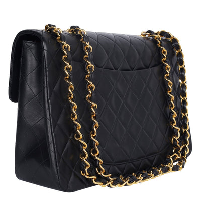 1991-1994 Jumbo Classic Flap Bag Black Lambskin Gold Hardware