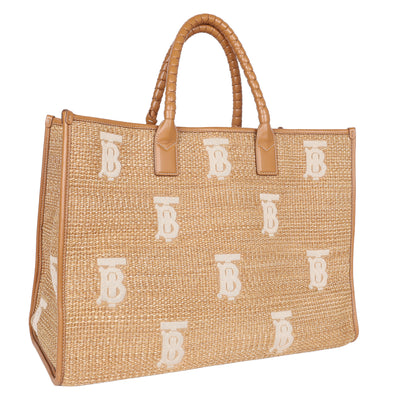 Raffia Calfskin Leather Freya Tote