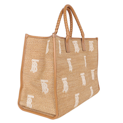 Raffia Calfskin Leather Freya Tote