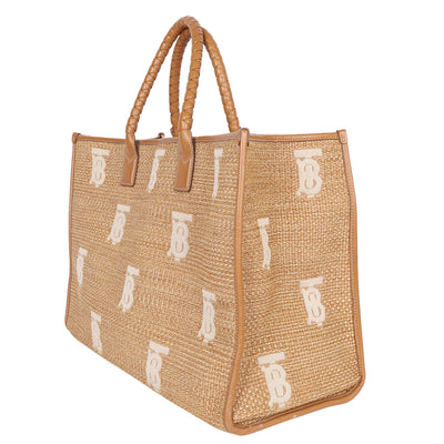 Raffia Calfskin Leather Freya Tote