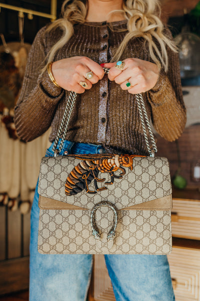 GG Supreme Monogram Bee Embroidered Shoulder Bag