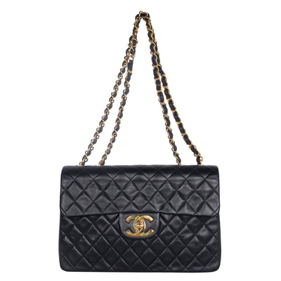 1991-1994 Jumbo Classic Flap Bag Black Lambskin Gold Hardware