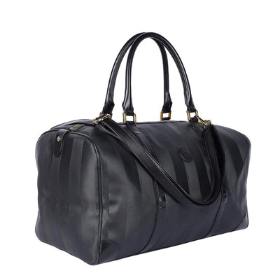 Striped Weekend Travel Duffle Bag Black